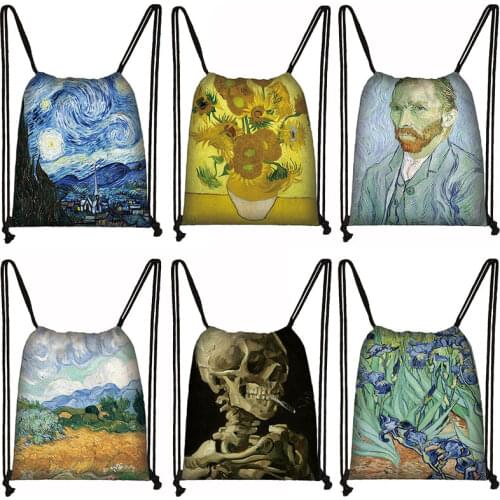 Van Gogh Van Goghs Bedroom In Arles / Blossoming Almond Tree Painting Backpack Ladies Drawstring Bag Portable Storage Bags Gift