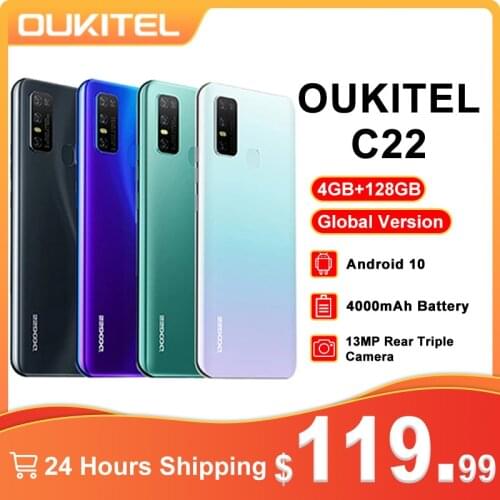 OUKITEL C22 4GB RAM 128GB ROM Global Version Smartphone Triple Camera Light Weight 2.5D Glass Back 2.0Ghz 000mAh Mobile Phone