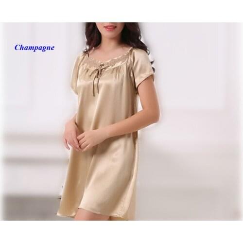 Pure silk crepe satin square collar loose nightgown,100% silk short sleeve embroidery pleated nightdress women,with gift mask