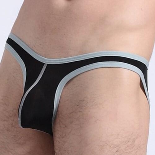 Mens Sexy Ice Silk Bikini Pouch See Through Briefs Thongs G-String Underwear Men Underwear Ice Silk Triangle