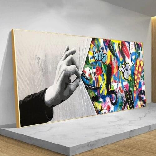 Street Graffiti Art Behind The Curtain Canvas Painting Abstract Posters and Prints Wall Art Pictures for Living Room Home Decor