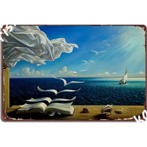 Book To Birds Vintage Fantasy Surreal Print Metal Plaque Poster Plaques Club Party Vintage Party Tin Sign Poster