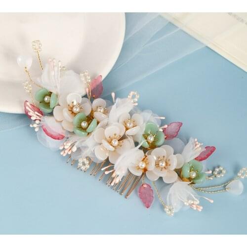 Handmade Crystal Pearls Flower Hair Combs Traditional Chinese Hairpins Clips Headbands for Women Bride Wedding Hair Jewelry