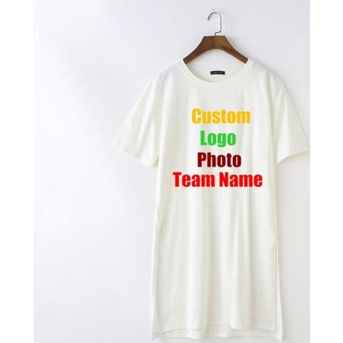 Long Split Women Hip Hop Summer T shirt Solid Punk Rock Custom Logo Photo Text Printed Team Lady Tees Girl Bts T-shirts Top Tees