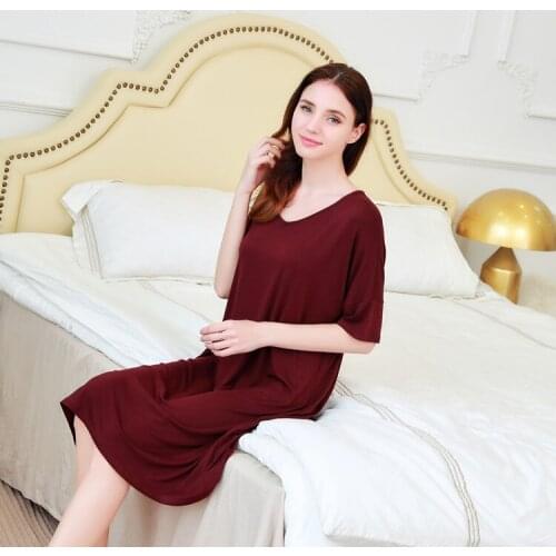Women Solid Modal Sleepwear Short-sleeved Loose-fit Korean Style Soft Princess Nightdress Stretch Nightgown Casual Home Clothes