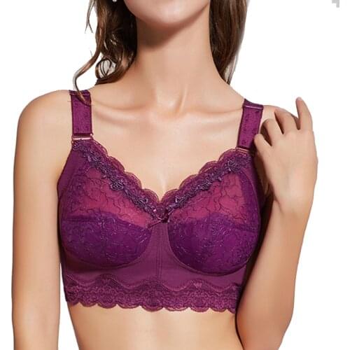 Womens Wireless Minimizer Bra Plus Size Full Coverage Non-padded Underwear Lace Embroidery Unlined Bra Lingerie 42 44 46 F G H