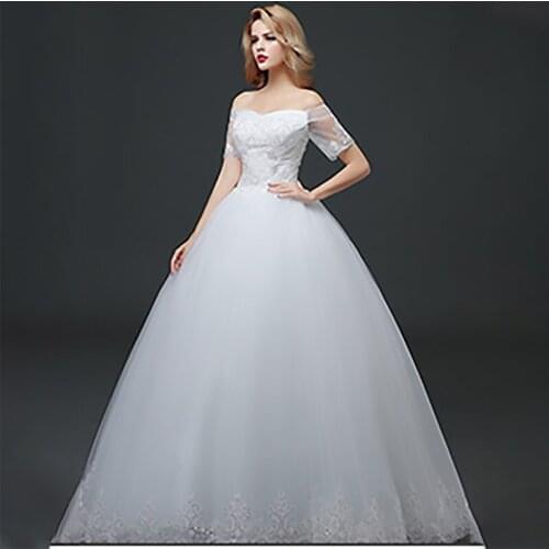Wedding Dress Illusion O-Neck Off The Shoulder Tulle Lace Sequined Embroidery Backless Luxury White Short Women Bride Gown GB080