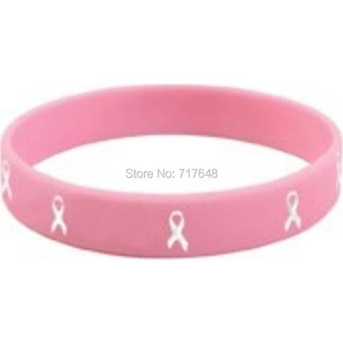 1pc Debossed Medical alert Breast Cancer wristband silicone bracelets rubber cuff bangles free shipping A