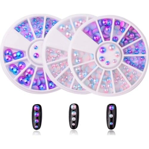 1 Pcs Mermaid Pearl 3D Nails Art Jewelry Decorations Charms Symphony Gradient Magic Half Round Design Nail Pearls Wheel