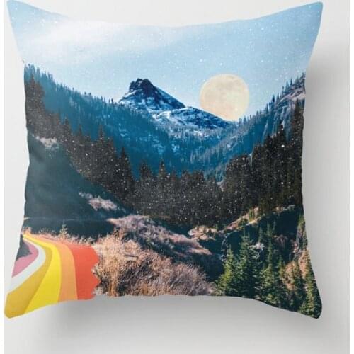 1960s Style Mountain Collage Decorative Pillow Cushion Covers Square Pillowcase for Sofa Cotton Linen Pillow Cover