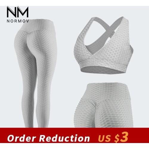 NORMOV Anti Cellulite 2/3 Pcs Women Seamless Fitness Sets High Waist Workout Push Up High Waist Leggings Slim Sportswear Sets