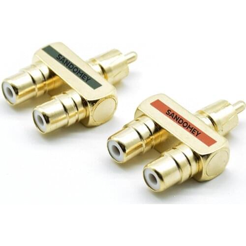 2pcs Monster Binary RCA Audio Conversion Joint RCA 3 interfaces Gold Copper-plated Lotus 1 male to 2 female transfer adapter