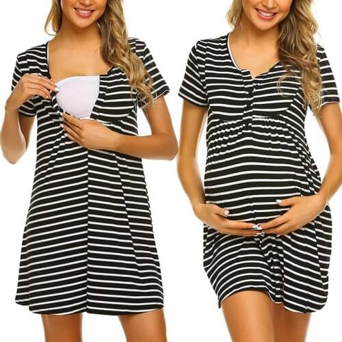 2021 Fashion Striped Maternity Nursing Dresses for Pregnant Women BreastFeeding Dresses Vestidos Pregnancy Clothings Plus Size