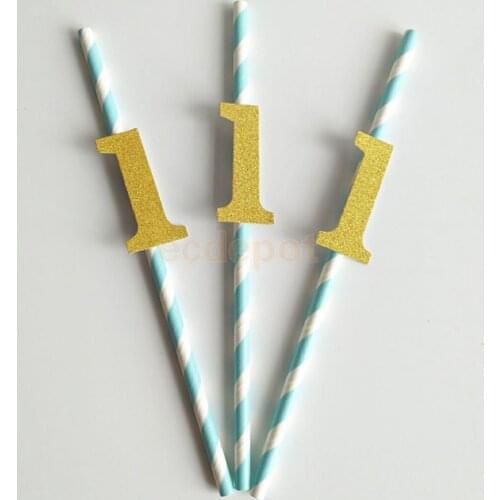 25pcs Stripe Paper Drinking Straws with Number 1 for Party Baby Shower