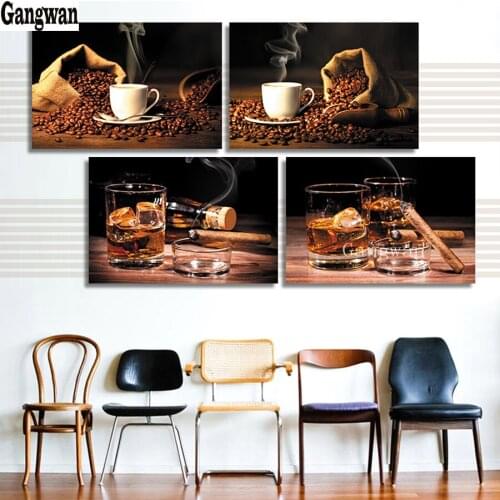 4 pcs Diamond Painting Vintage Painting 5d DIY Diamond Embroidery Square Round Diamond Mosaic rhinestone Coffee, wine, cigar