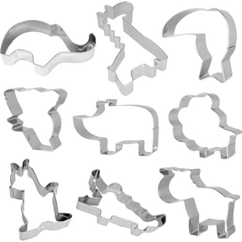 9pcs/set Animals Cookie Cutter Stainless Steel Biscuit Molds Crocodile Rhino Zebra Giraffe Baking Mould