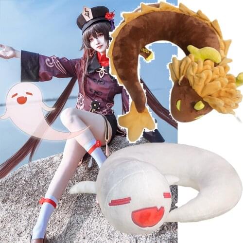 Anime Genshin Impact Zhongli Hu Tao Cosplay Dragon U Shaped Pillow Protector Siesta Cushion Plush Doll Travel Neck Pillow Gifts