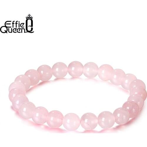 Effie Queen Pink Rose Quartz Bracelet for Women Men 8mm Natural Stone Beads Bracelet Reiki Round Beaded Yoga Bracelet GMB22