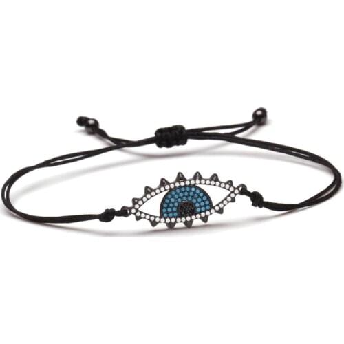Gunmetal Black Copper Cubic Zirconia Evil Eye Charm Bracelet Women AAA Shiny Blue White CZ Red String Adjustable Jewelry Gift