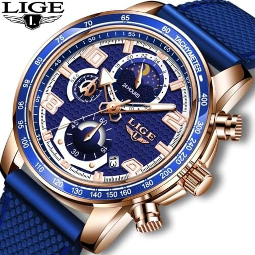 LIGE Men Sport Clock Dropshipping Luminous Waterproof Quartz Watch Men Multifunction Chronograph Wrist Watch Wholesale Price
