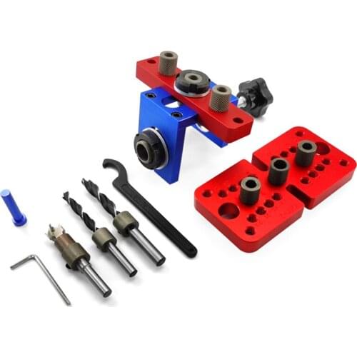 Woodworking Tool Doweling Jig Pocket Hole Drilling Locator Jig Kit Drill Bit Vertical Drill Guide Hole Puncher Locator Tool
