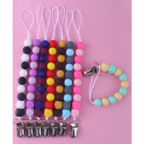 Baby Silicone Wooden Beads Soother Teether Pacifier Clips New Baby Nipple Chain Teether Anti-Drop Rope Pacifier Clip Chain