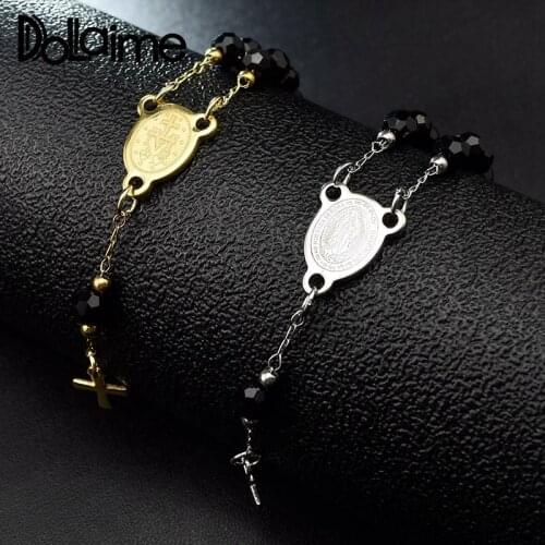 Dolaime Party summer New Style Fashion Couple Stainless Steel black gold color Multi-faceted beads cross bracelet B779