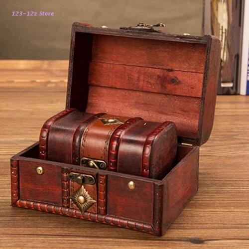 Retro Elegant Wooden Pirate Jewelry Storage Box With Lock Vintage Treasure Chest For Wooden Organizer Home Decoration