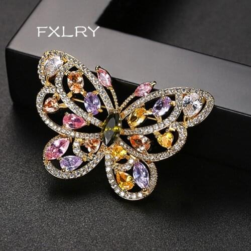 FXLRY New fashion butterfly brooch multicolor inlay zircon ladies brooch corsage jewelry