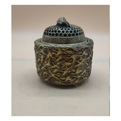 Chinese Bronze Thousand Red-crowned Crane Turtle Tortoise Incense Burner Censer