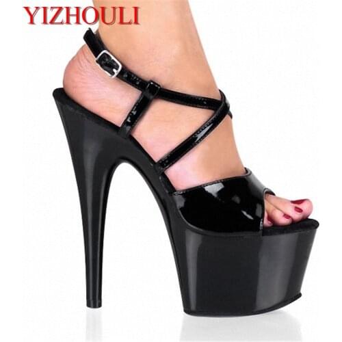 Classics Black PU Leather 15cm High Heel Sandals Super High Platform Dress Shoes, Party / Performance Womens Dance Shoes