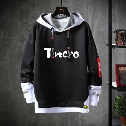 Anime TOTORO Hooded Teenagers cartoon Costume Unisex Casual Fake Two-Piece Hoodies Sweatshirt jacket coat