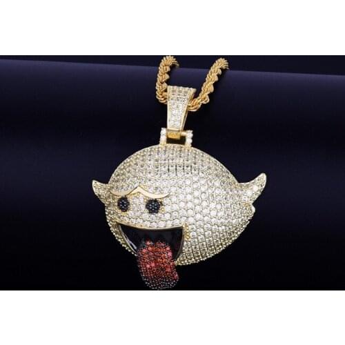 New Fashion Charm Flying Ghost Hip Hop Pendant with Tennis Chain Gold Color Bling Cubic Zircon Mens Necklace Jewelry for Gift