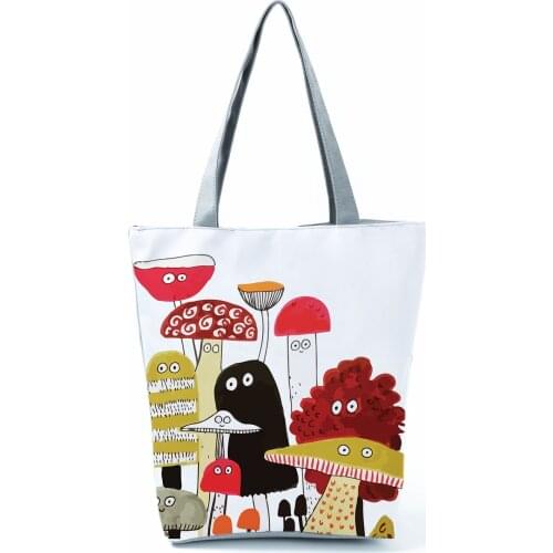 Cartoon Mushroom Printed Shoulder Bag Personality Fashion Handbags High Capacity Tote High Capacity Shopping Bag Eco Beach Bag