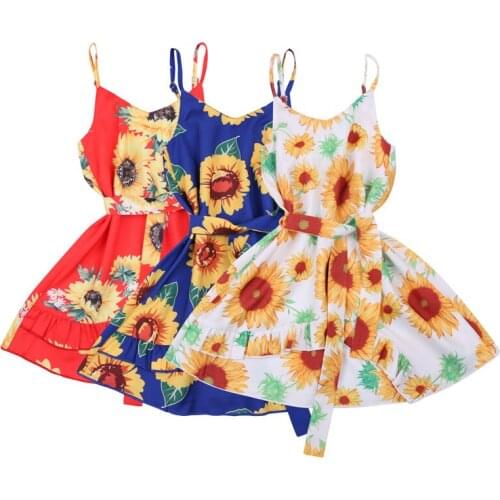 1-6T Infant Kid Girl Clothes Dress Sleeveless Sunflower Print V-Neck One-piece Cotton Outfit Cute Sweet