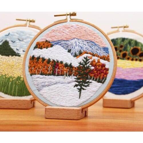 Landscape embroidery DIY embroidery material package, sky trees, flowers and plants European style cloth art hanging picture. Fr