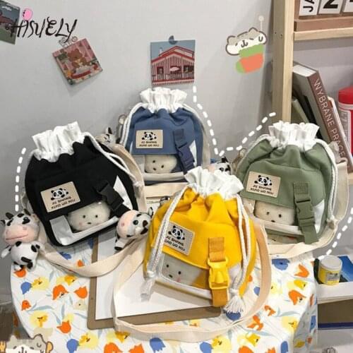 College style cute bear transparent girl student drawstring bag vintage fun personality messenger bag