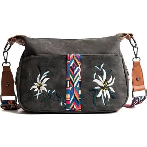 New scrub ethnic color shoulder bags handbags women famous brands embroidered flower messenger bag