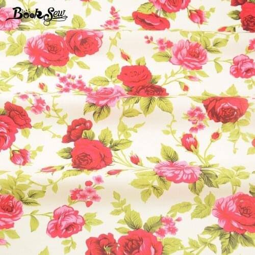Booksew Cotton Poplin Fabric Sewing Dress Red Rose Art Work Fat Quarter Meter Home Textile Dress Pillows Shirt Dolls Crafts