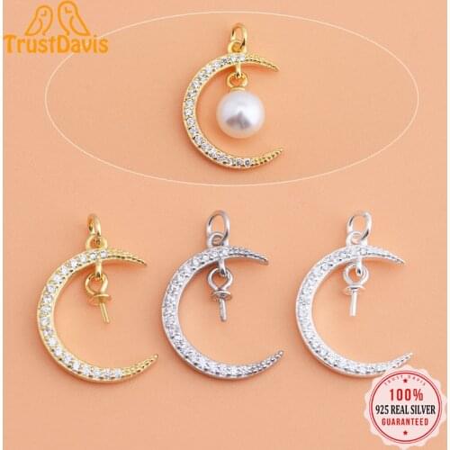 TrustDavis Real 925 Sterling Silver Fashion Sweet Moon Dazzling CZ Charm Pendant Handmade DIY Fine Accessories Wholesale HY033