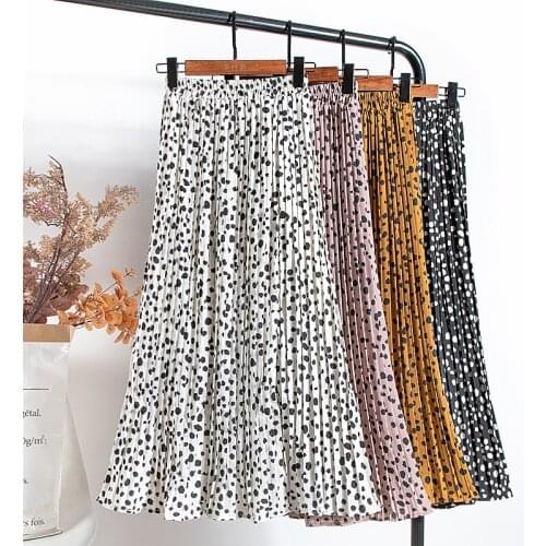 Floral Skirt Women Spring Autumn Mid Retro Simple Pleated Skirt Women High Waist Printed Skirts Femme