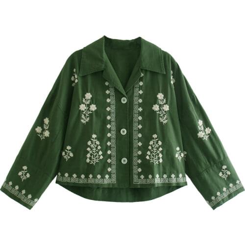 Za Women Fashion Flower Embroidery Overshirts Loose Jacket Coat Vintage Female Outerwear Chic Tops Xitimeao
