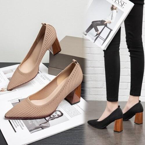 2021new mesh breathable high-heels high-quality fabric shallow Pointed Toe Party summer high-heel womens shoes Zapatillas Mujer