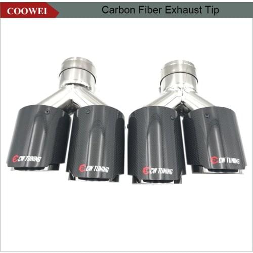 1Pair ID: 63MM OD: 89MM Universal Glossy Carbon Fiber Exhaust Pipe Dual Exhaust Tip Stainless Steel Quad Muffler Pipe