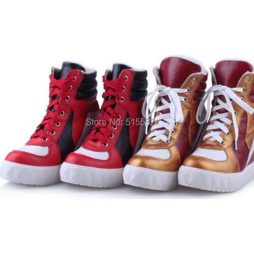2017 platform thick bottom hidden wedges casual shoes winter genuine leather lace up warm boots height increasing elevator shoes