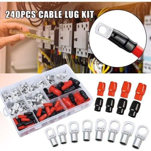 240Pcs Cable Lug Marine Grade Heavy Duty Wire Copper Cable Lug Kit Electrical Assorted Wire Cable Connectors Crimp Terminals