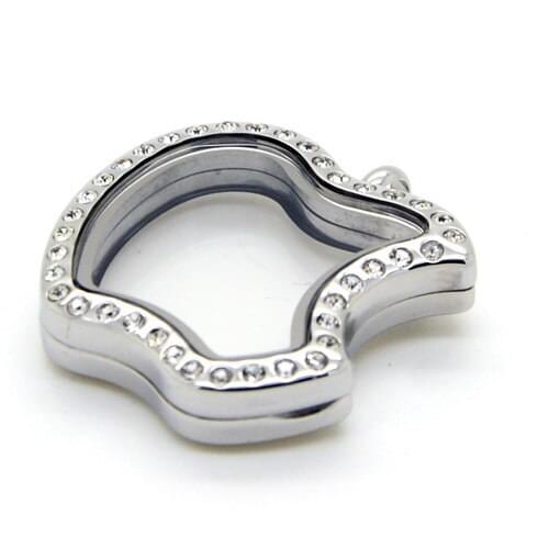 5PCS New Apple Shape Stainless Steel Floating Locket Crystal Glass Living Memory Locket for DIY Jewelry