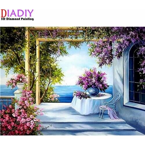 5D Diamond Painting Sea Full Round Diamond Mosaic Landscape Diamond Embroidery Sale Spring Scenery Hobbies Crafts