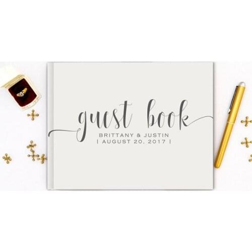 White Wedding Guest Book landscape horizontal Guest Books Custom Guestbook Modern Wedding Script Wedding