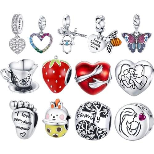 WOSTU New 925 Sterling Silver Retro Teacup Heart Love Bee Hugs Beads Charms Pendant Fit Bracelets Women Fashion Jewelry DIY Gift